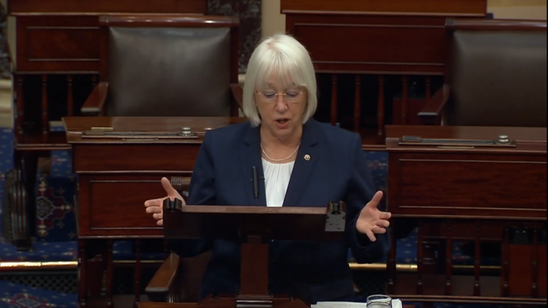 A Senator Delivering a Speech at A Podium in The Senate Chamber, Discussing the Vote on Overturning a Federal Rule Related to ESG (environmental, Social, and Governance) Investments